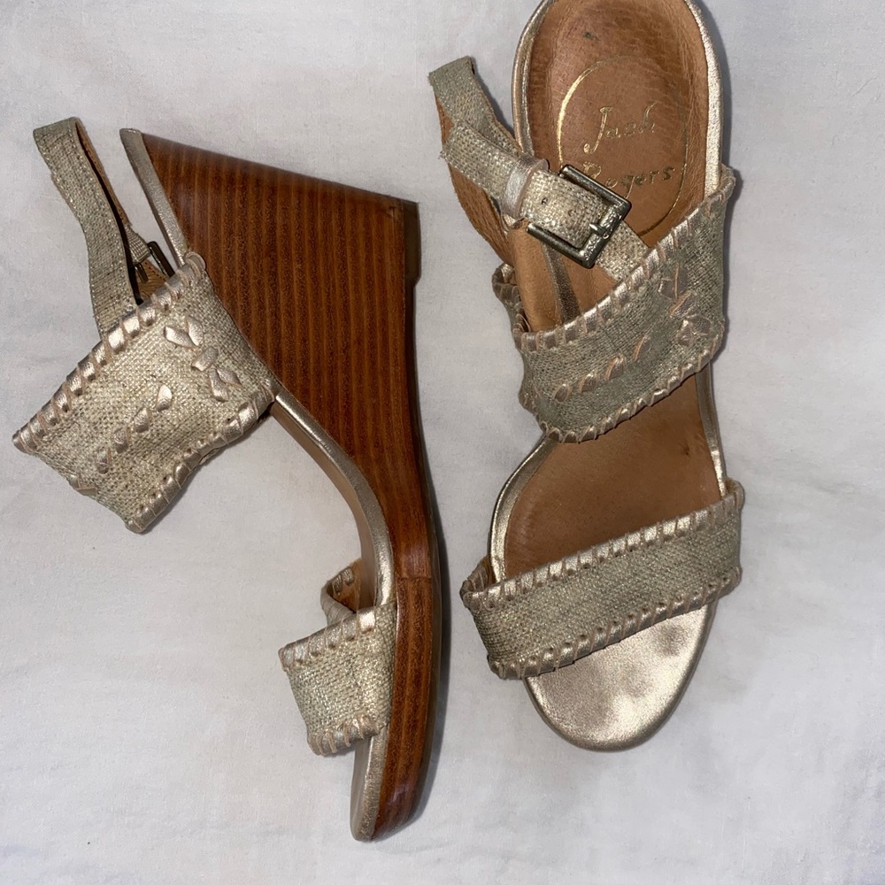 Jack Rogers gold wedges